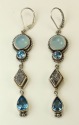 Echo of the Dreamer Agate, Black Drusy, & Blue Topaz Dangles
