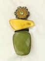 Jade & Amber Pin-Pendant with Peridot