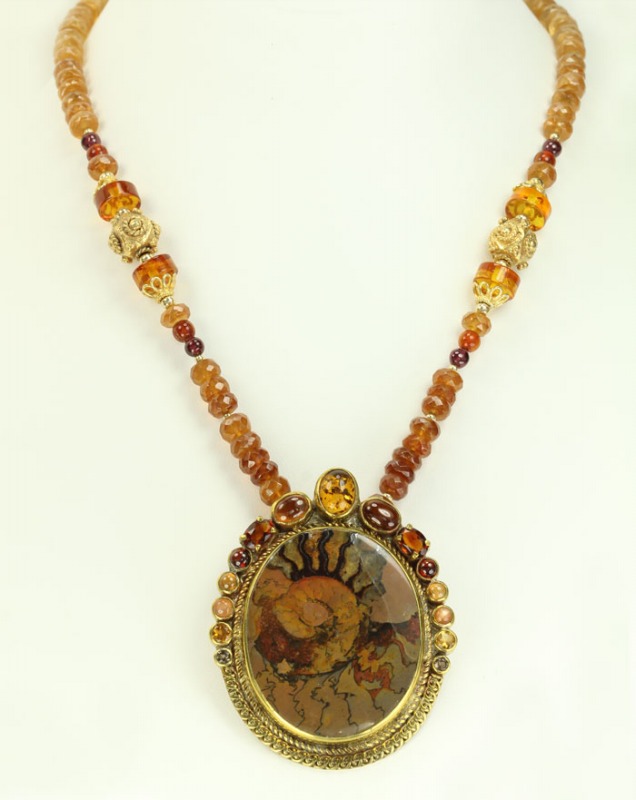 Paleozoic Era Ammonite Fossil Pin-Pendant Necklace
