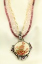 Antique Japanese Cherry Blossom Satsuma Button Pendant Necklace