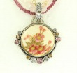 Antique Japanese Cherry Blossom Satsuma Button Pendant Necklace