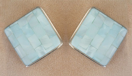 Aqua Mother of Pearl Clip Earrings