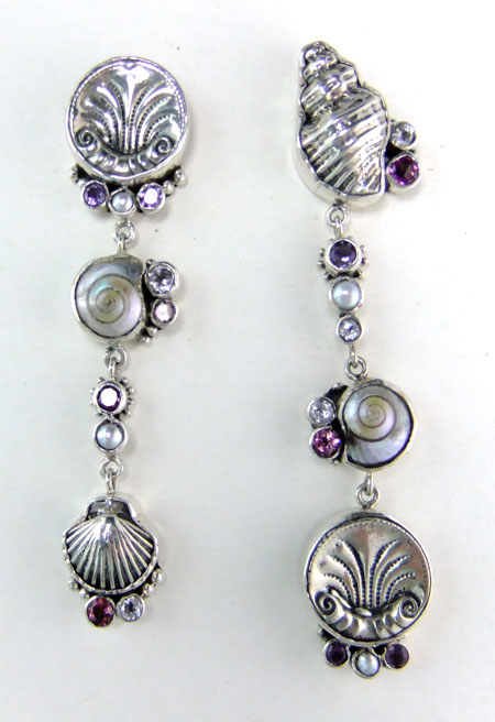 Mars & Valentine Sterling Silver Asymmetrical Shell Post Earrings