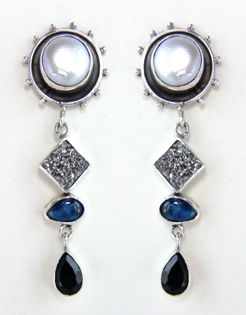 Black & White Dangle Drusy Post Earrings