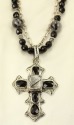 Ornate Tourmilated Quartz & Black Onyx Cross Pendant Necklace