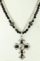 Ornate Tourmilated Quartz & Black Onyx Cross Pendant Necklace