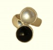 White Pearl & Black Onyx Ring--Adjustable--Fits sizes 5-11