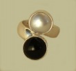 White Pearl & Black Onyx Ring--Adjustable--Fits sizes 5-11