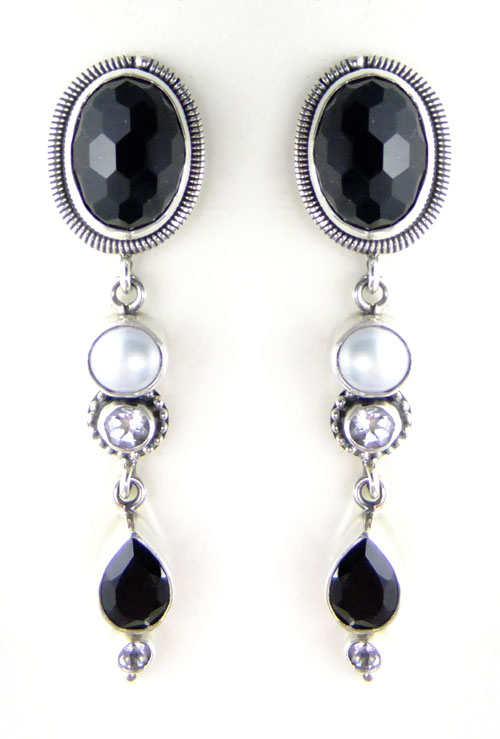 Black Onyx & White Pearl Post Earrings