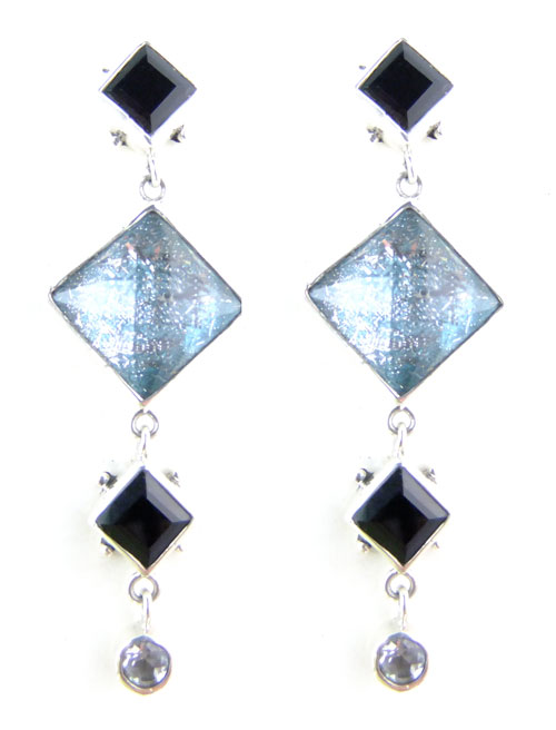 Blue Frost & Black Onyx Post Dangle Earrings--NEW FROM MARS & VALENTINE