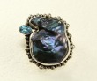 Large Blue Green Freeform Pearl Ring with Blue Topaz