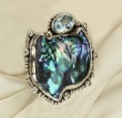 Large Blue Green Freeform Pearl Ring with Blue Topaz
