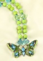 Enamel Butterfly Necklace with Green Turquoise Stranding