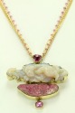 Carved Opal & Cobalto Calcite Pendant