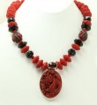 Carved Cinnabar & Black Onyx Dragon Necklace