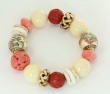 Scrimshaw,Carved Cinnabar, Coral & Bone Stretch Bracelet