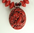 Carved Cinnabar & Black Onyx Dragon Necklace