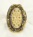 Carved Vintage Glass & Carved Bone Clip Earrings