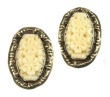 Carved Vintage Glass & Carved Bone Clip Earrings