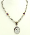 Textured Cat Portrait Necklace with Amethyst & Purple Quartz
