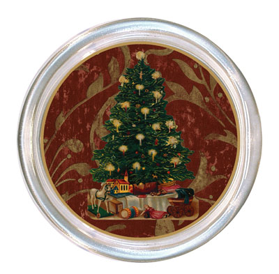 Christmas Tree on Red Damask Background