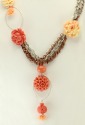 Coral Flower Statement Necklace--37" LONG; ADJUSTABLE