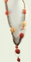 Coral Flower Statement Necklace--37" LONG; ADJUSTABLE
