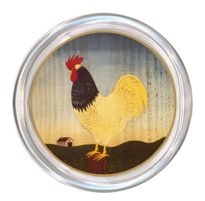 Country Rooster with Barn Siding Background