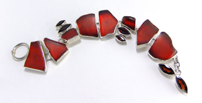 Echo of the Dreamer Crimson Seaglass Bracelet--REDUCED