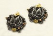 Czech Glass Button Post Earrings with Gemstones on Omega Backs