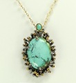 Double Turquoise Pendant Necklace in Elaborate Jeweled Setting