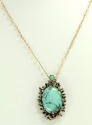 Double Turquoise Pendant Necklace in Elaborate Jeweled Setting