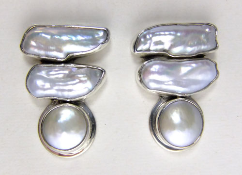 Three-Piece White Pearl Post Earrings