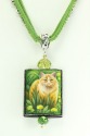 Green-Eyed Cat Pendant Necklace--25" LONG