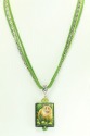 Green-Eyed Cat Pendant Necklace--25" LONG