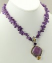 Amethyst, Phosphosiderite & Gold Drusy Necklace  