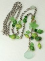 Green Sea Glass & Green Enamel Long Necklace