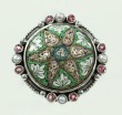 Antique Pink & Green Micro-Mosaic Ring--ROUND DOME RING WITH PINK TOURMALINE & WHITE PEARL