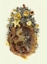 Carved Horn Seahorse Pin-Pendant with Jewels & Vermeil