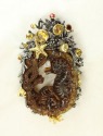Carved Horn Seahorse Pin-Pendant with Jewels & Vermeil