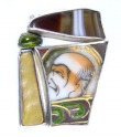 Immortals Vintage Asian Tile Ring with Green & Gold Accents