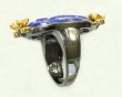 Carved Lapis Bird Ring with Vermeil & Gemstones