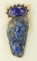 Hand Carved Lapis Clip Dangle Earrings