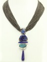 Azurite Malachite Geode & Lapis Statement Pendant Necklace