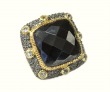 LARGE HEMATITE RING WITH WHITE TOPAZ & VERMEIL