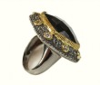 LARGE HEMATITE RING WITH WHITE TOPAZ & VERMEIL