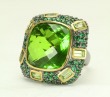 LARGE CELESTIAL QUARTZ STATEMENT RING WITH TSAVORITE , PERIDOT, & VERMEIL