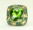 LARGE CELESTIAL QUARTZ STATEMENT RING WITH TSAVORITE , PERIDOT, & VERMEIL