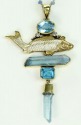 Blue Aura Crystal & Japanese Menuki Pendant Necklace