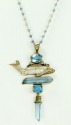 Blue Aura Crystal & Japanese Menuki Pendant Necklace